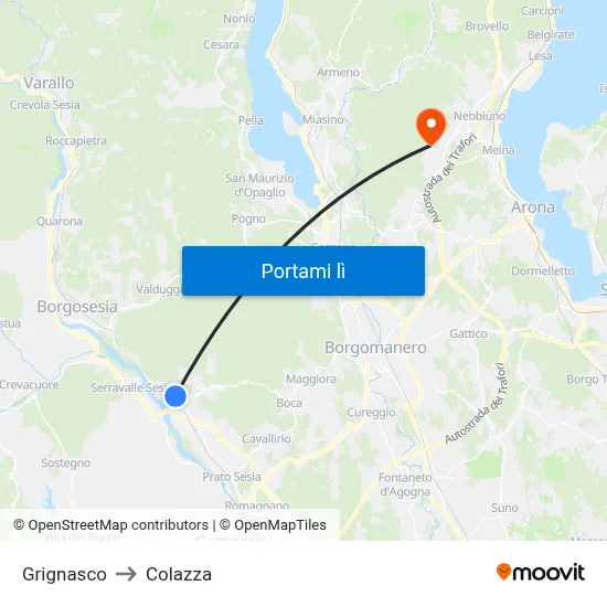 Grignasco to Colazza map