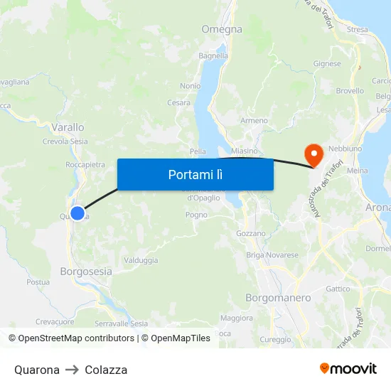 Quarona to Colazza map