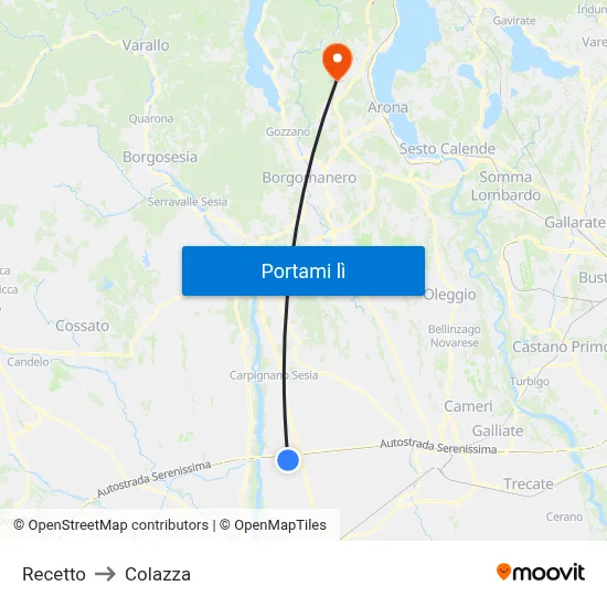 Recetto to Colazza map