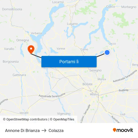 Annone Di Brianza to Colazza map