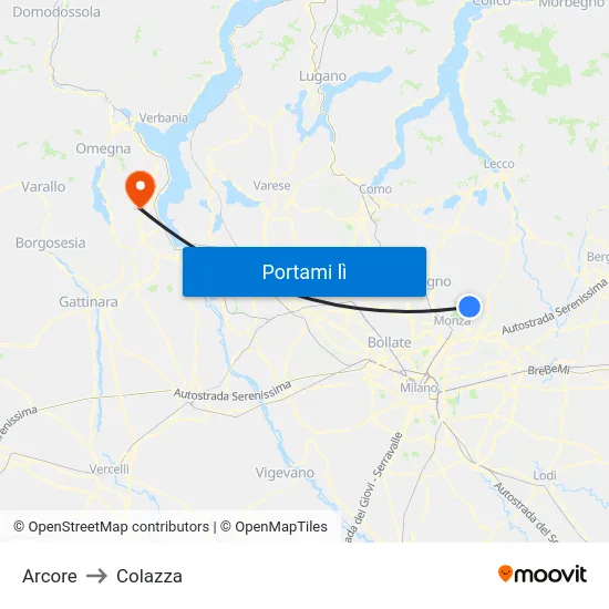 Arcore to Colazza map