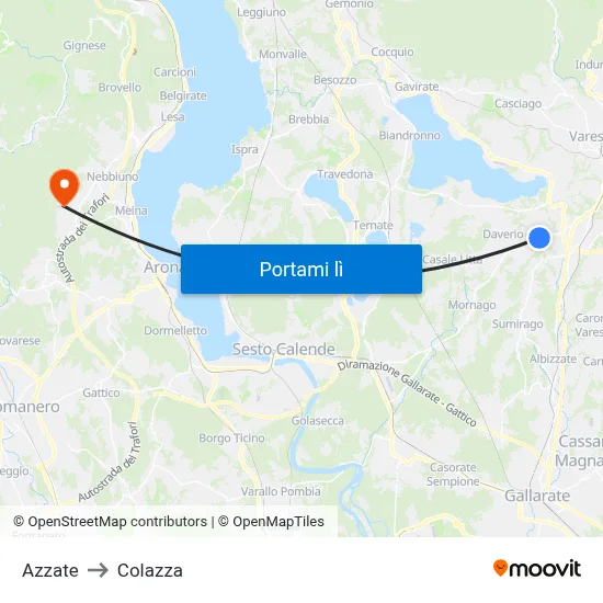 Azzate to Colazza map