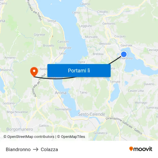 Biandronno to Colazza map
