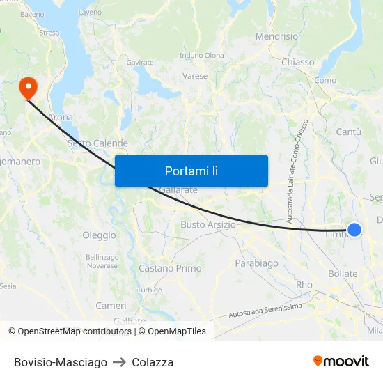 Bovisio-Masciago to Colazza map