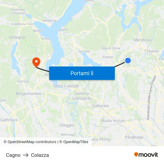 Cagno to Colazza map