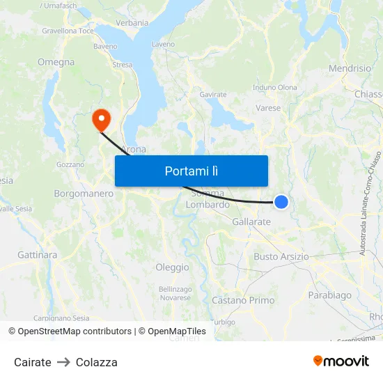Cairate to Colazza map