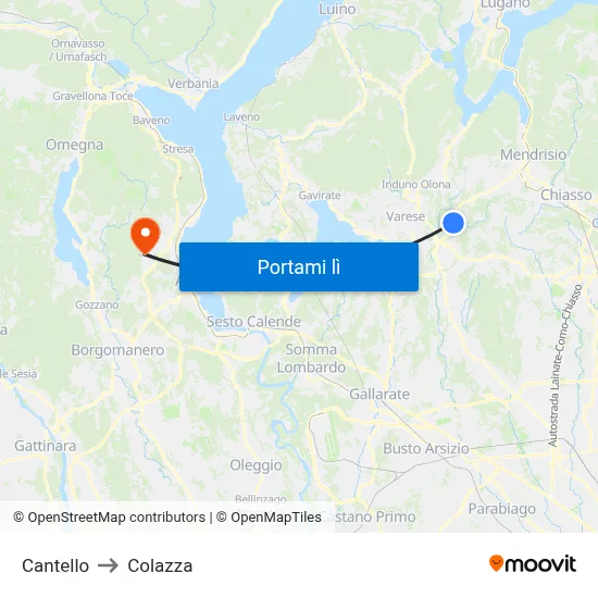 Cantello to Colazza map