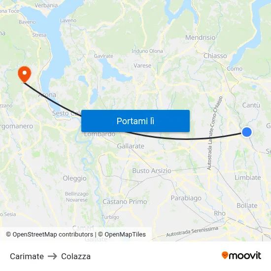 Carimate to Colazza map