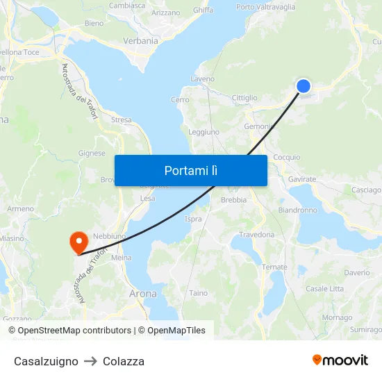 Casalzuigno to Colazza map