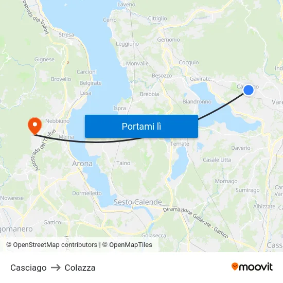 Casciago to Colazza map