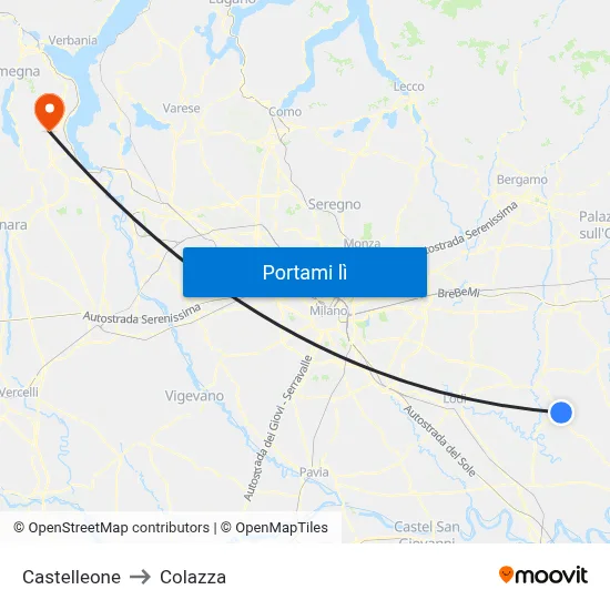 Castelleone to Colazza map