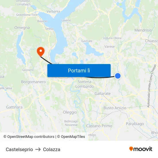 Castelseprio to Colazza map