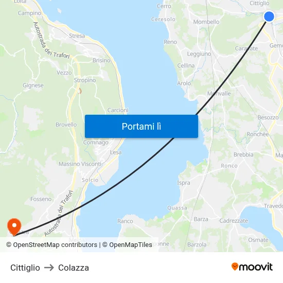Cittiglio to Colazza map