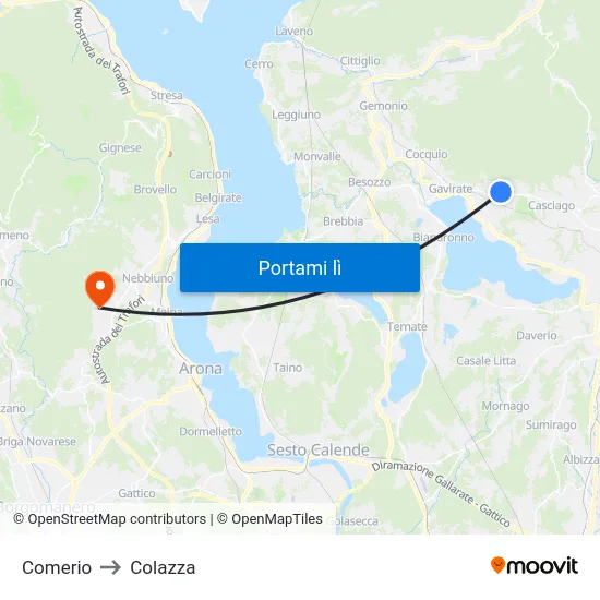 Comerio to Colazza map