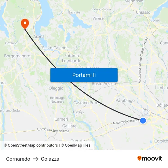 Cornaredo to Colazza map