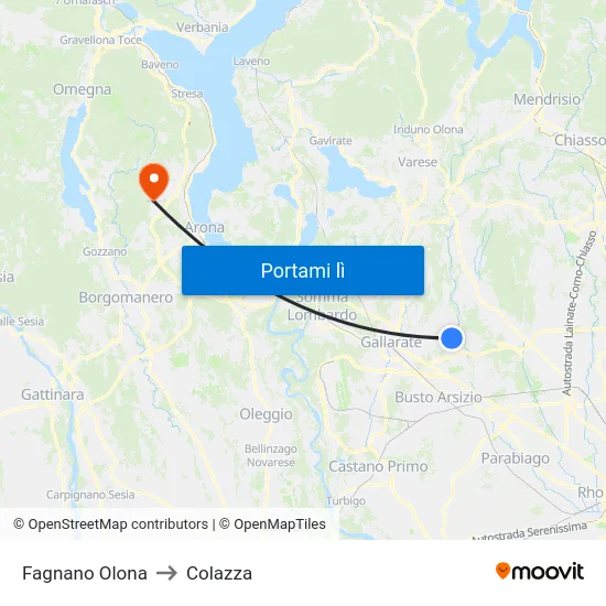 Fagnano Olona to Colazza map