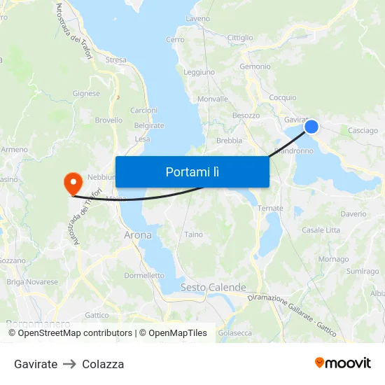 Gavirate to Colazza map