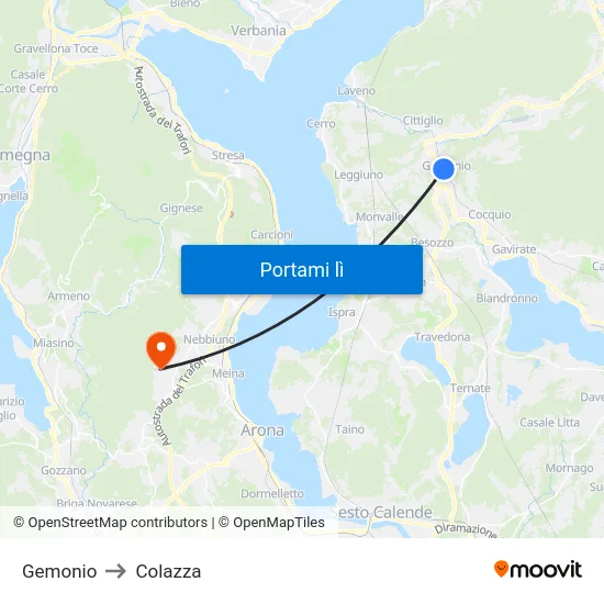 Gemonio to Colazza map