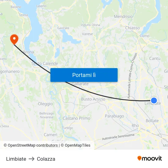 Limbiate to Colazza map