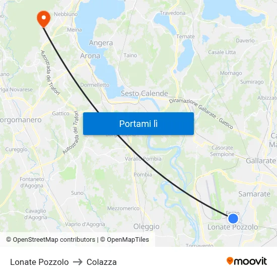 Lonate Pozzolo to Colazza map