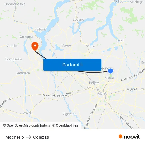Macherio to Colazza map