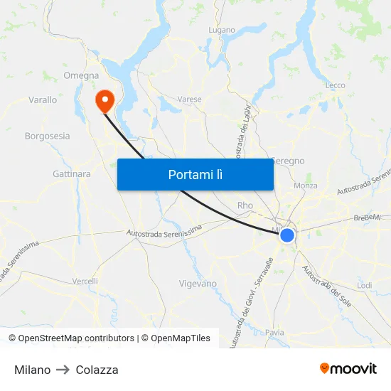 Milano to Colazza map