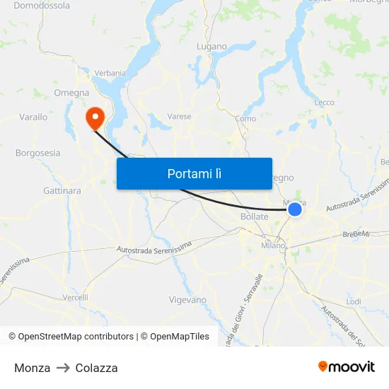 Monza to Colazza map