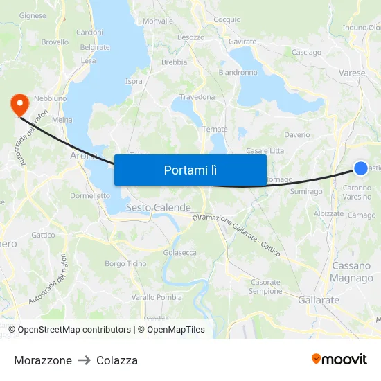 Morazzone to Colazza map