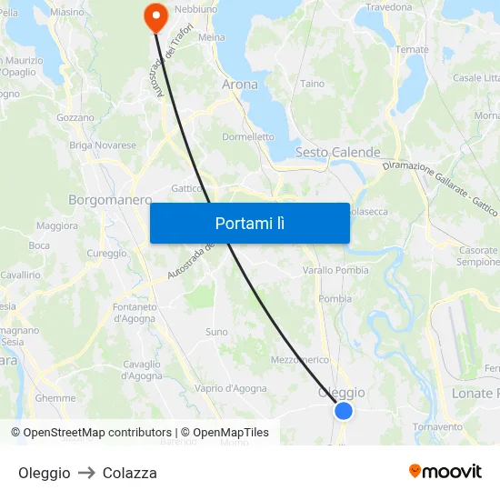 Oleggio to Colazza map