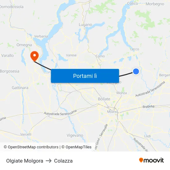 Olgiate Molgora to Colazza map