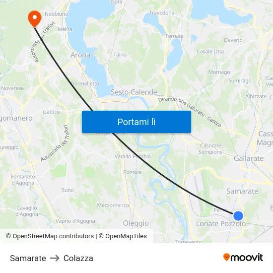 Samarate to Colazza map