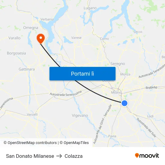 San Donato Milanese to Colazza map