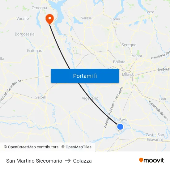 San Martino Siccomario to Colazza map
