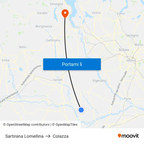 Sartirana Lomellina to Colazza map