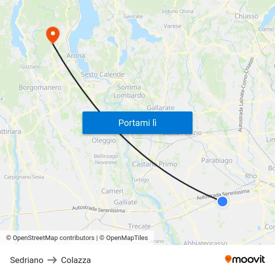 Sedriano to Colazza map