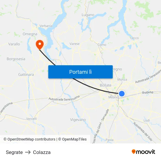 Segrate to Colazza map