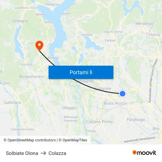 Solbiate Olona to Colazza map