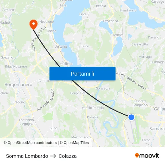 Somma Lombardo to Colazza map