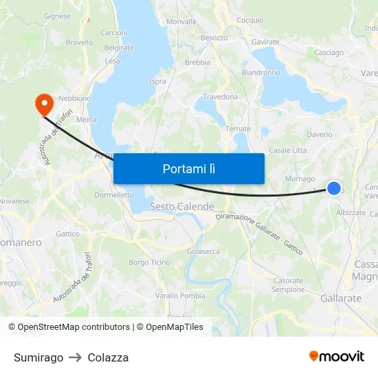 Sumirago to Colazza map