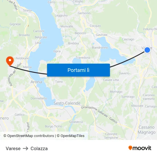 Varese to Colazza map