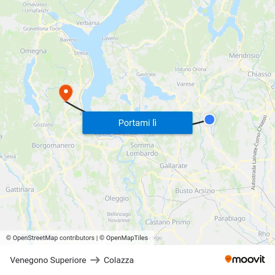 Venegono Superiore to Colazza map