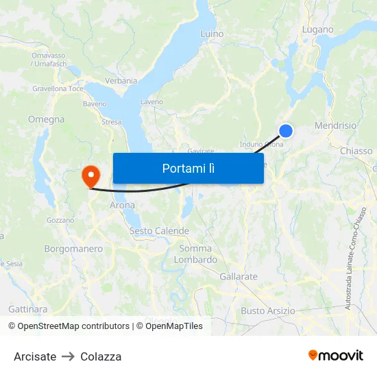 Arcisate to Colazza map