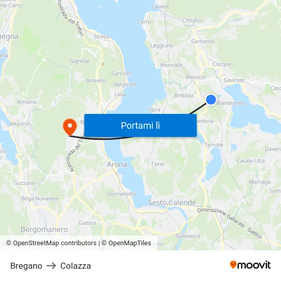 Bregano to Colazza map