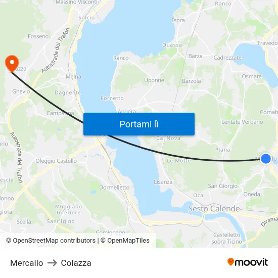 Mercallo to Colazza map