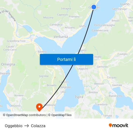 Oggebbio to Colazza map