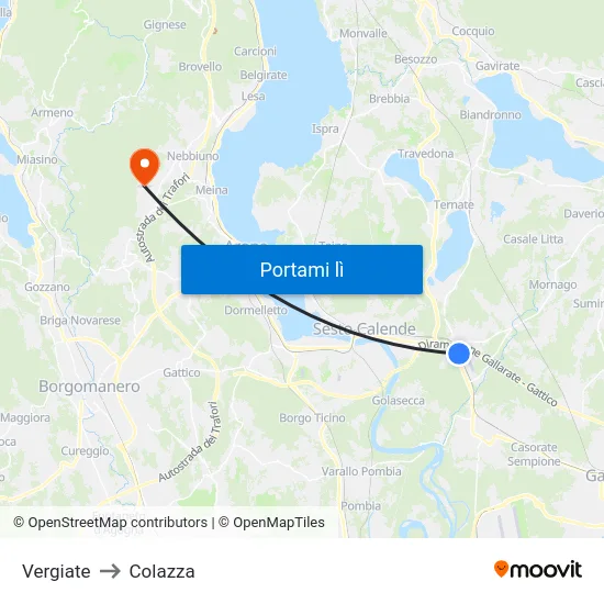 Vergiate to Colazza map