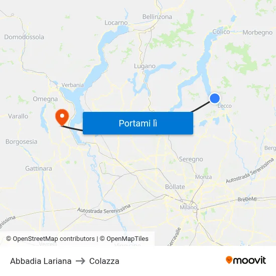 Abbadia Lariana to Colazza map