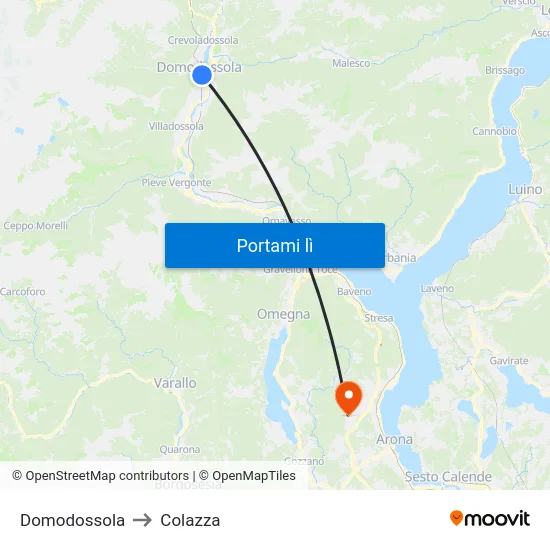 Domodossola to Colazza map