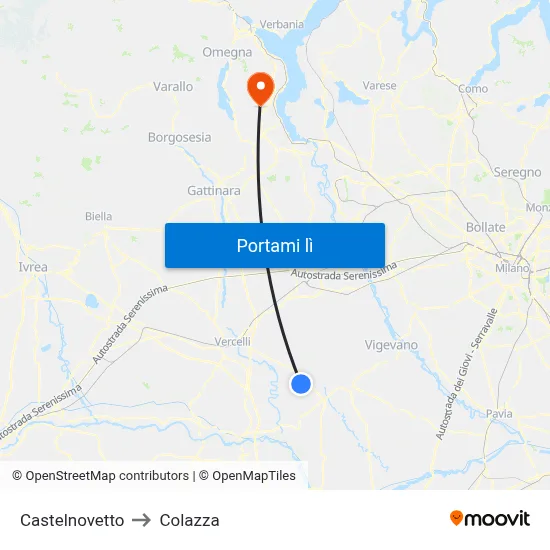 Castelnovetto to Colazza map