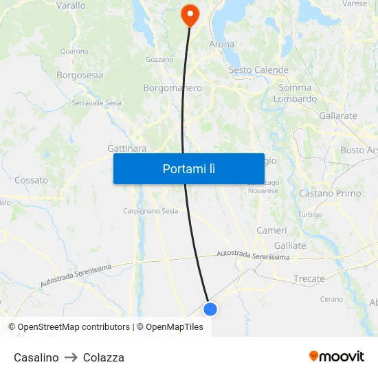 Casalino to Colazza map